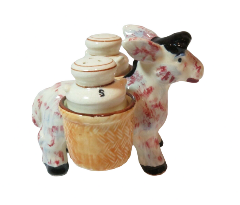 Vintage Unique Pack Mule Water Urns Hand Painted Salt Pepper Shaker Set SP89 Side View