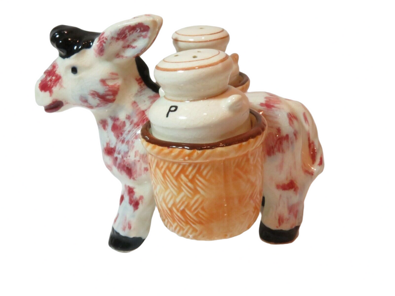 Vintage Unique Pack Mule Water Urns Hand Painted Salt Pepper Shaker Set SP89 Side View