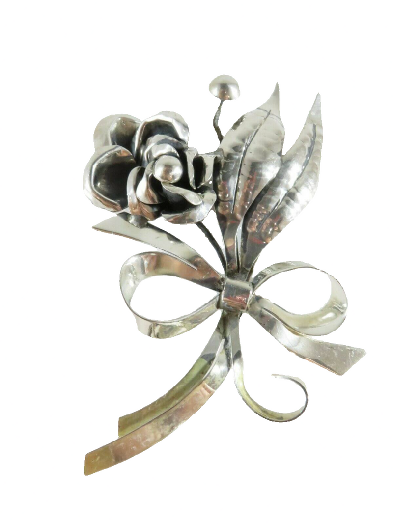 Large Artisan Sterling Silver Flower Brooch for Clean Up 4" H x 3 1/2" Wide