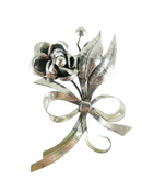 Large 4" Artisan Sterling Silver Flower Spray Brooch with Ribbon Bow, Handwrought, Unpolished for Clean Up — Jewelry & Watche