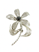 Lovely Sterling Silver Wire Filigree Twisted Wire Brooch Faceted Hematite Stone — Jewelry & Watches:Fine Jewelry:Fine Pins &