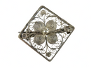 Diamond Form Scarf Pin Pierced Filigree 800 Silver Pin Brooch 1 1/4" 3.5g Front View