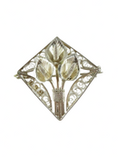 Vintage Diamond Shaped Sterling Silver Pierced Filigree Calla Lily Brooch — Jewelry & Watches:Fine Jewelry:Fine Pins & Brooch
