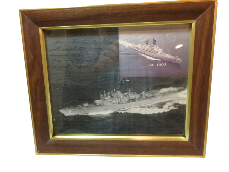 USS Biddle 8x10 Framed Photograph With Note on Change of Command Ceremony