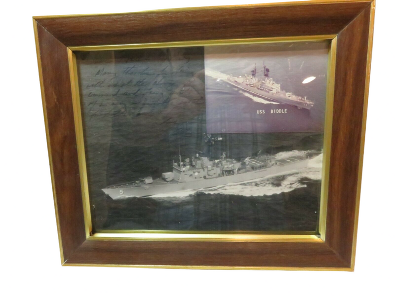 USS Biddle 8x10 Framed Photograph With Note on Change of Command Ceremony — Collectibles:Militaria:Militaria (Date Unknown):N