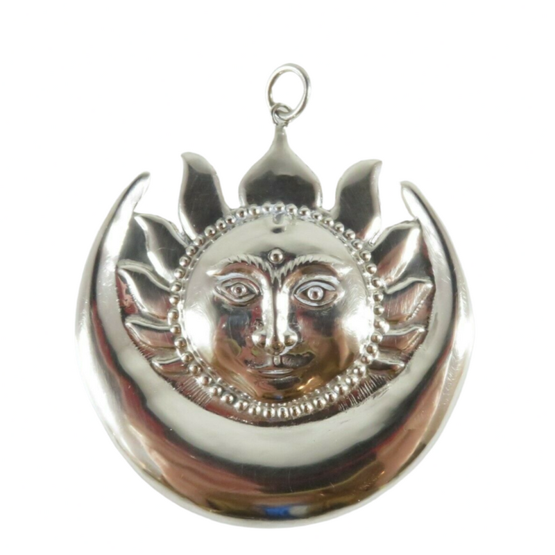 Vintage Large Sterling Silver Tibetan Buddhism Sun God Pendant 3" x 2 7/8"