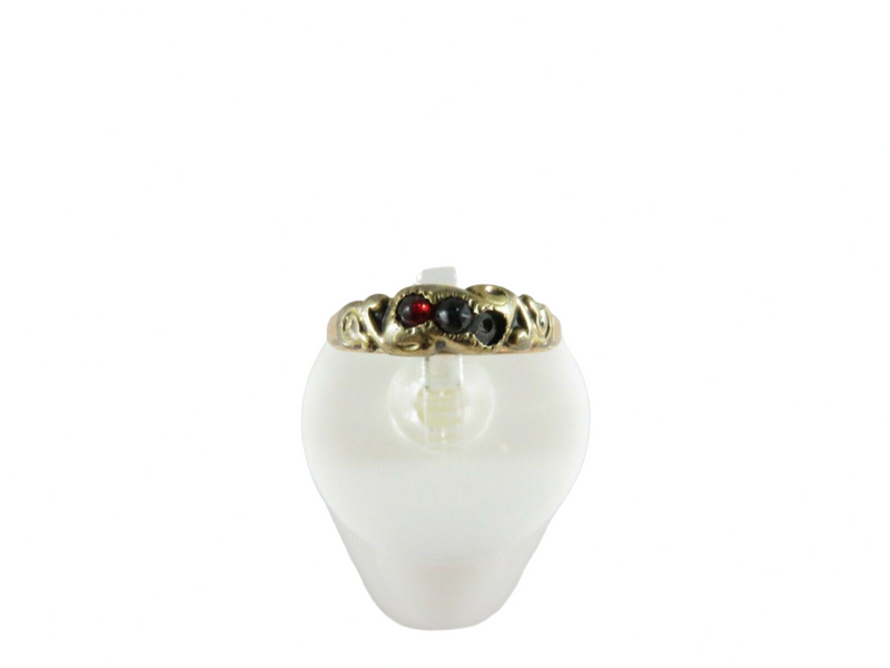 0K Gold Childs Ring Size 2 Featuring 2 Garnet Stones Missing One Stone