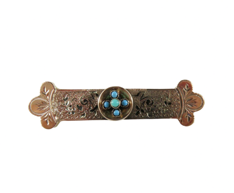 Victorian 10K Gold Turquoise & Black Enamel Bar Brooch with C-Clasp (Repair) — Jewelry & Watches:Vintage & Antique Jewelry:Fi