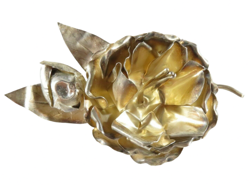 Vintage Taxco .999 Silver Hand-Worked Flower Brooch, Sculpted Petals & Leaves, 4" × 2¼", Unpolished (Repair) — Jewelry & Watc