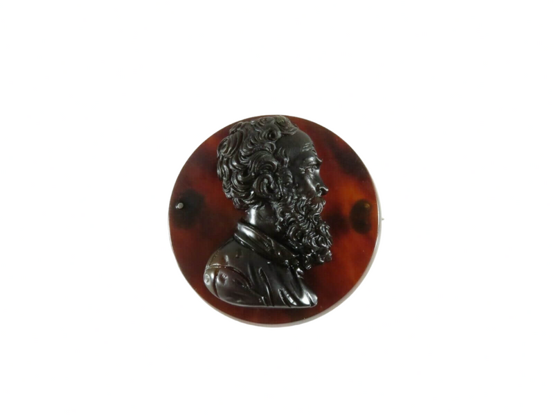 Circa 1860 Victorian Faux Tortoise Shell Cameo High Relief Male in Profil