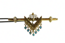 14K Yellow Gold Etruscan Revival Edwardian Pocket Watch Pin With Turquoise Dangle