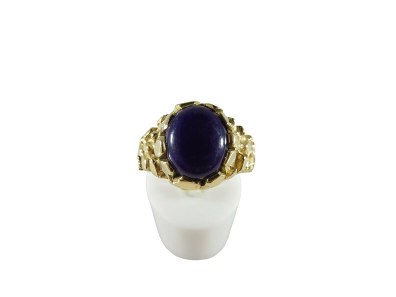 Unisex Heavy 14K Nugget Solitaire Pinky Ring Purple Polished Stone Size 9.75