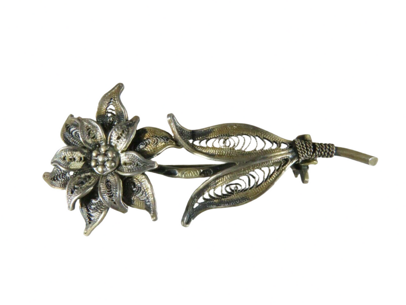 Lovely Delicate Filigree Floral Pin 900 Silver Hallmarked Front View