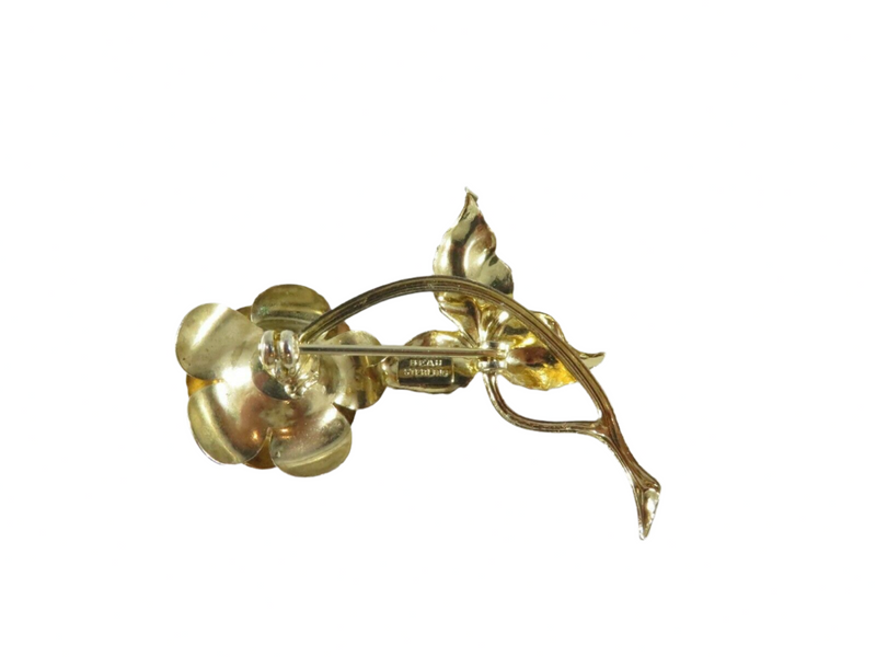 Vintage Gold Vermeil Sterling Silver Beau Flower Brooch Back View