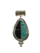 Sterling Silver Onyx Malachite Slide Pendant Southwestern Mexico 8.2mm ID Bale — Jewelry & Watches:Fine Jewelry:Fine Necklace