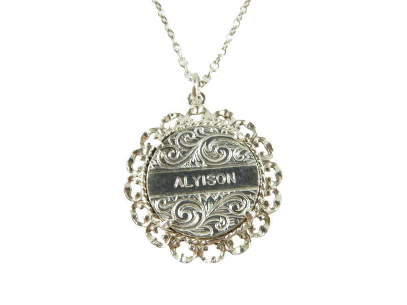 Sterling Silver Coin Alyison Vanity Name Pendant CUNO with Sterling Chain