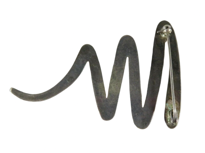 Abstract Picasso Tornado Brooch Taxco Style Sterling Silver Large Zig/Zag Design Back View
