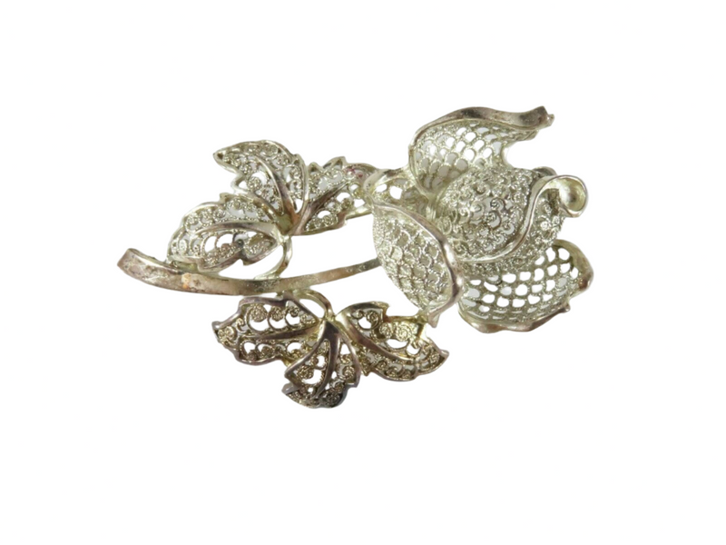 Artisan Filigree Orchid Flower Brooch Sterling Silver Germany Willi Nonnenmann — Jewelry & Watches:Fine Jewelry:Fine Pins & B