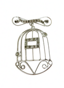 Unique Integrity Sterling Silver Rhinestone Bird Cage Brooch product image for Just Stuff I Sell, clear front view, neutral background, original listing photo, optimized descriptive alt text, centered composition