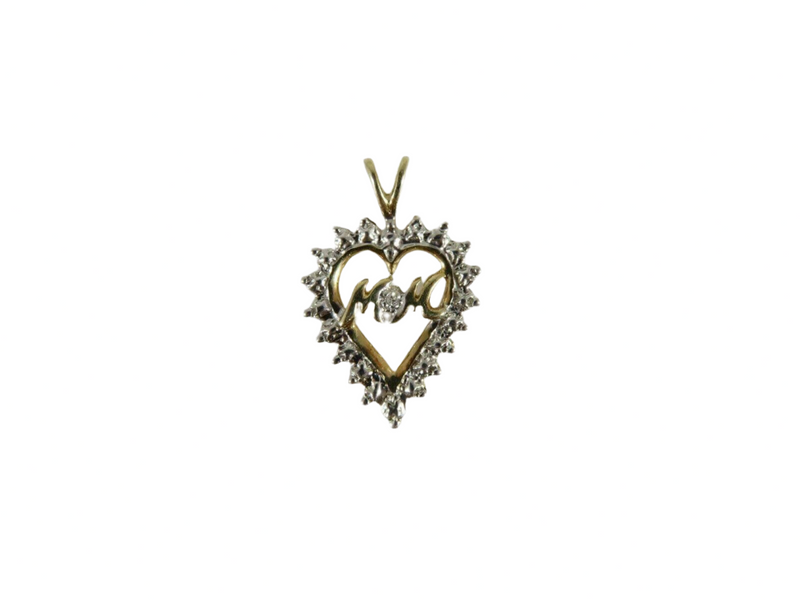 10K Gold MOM Heart Pendant with White Gold Accents & Moissanite Chip — Jewelry & Watches:Fine Jewelry:Fine Necklaces & Pendan