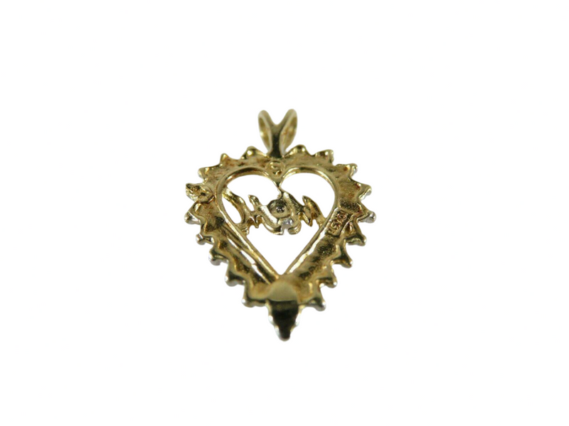 10K Yellow Gold MOM Heart Pendant White Gold Topped 1.1 Grams 2.2mm Bale Back View