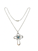 Southwestern Sterling Silver Turquoise Cabochon Cross w/Box Chain Sterling EBB
