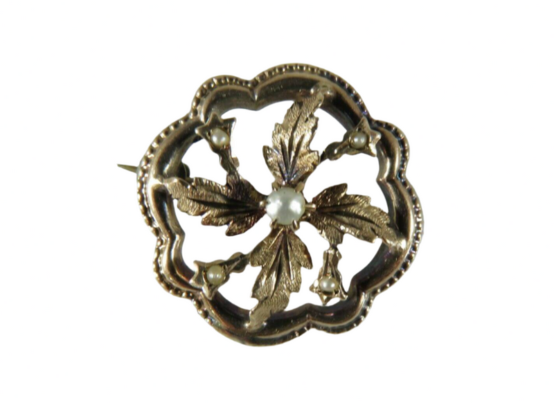 Edwardian 10K Gold Seed Pearl Openwork Brooch / Lapel Pin — Jewelry & Watches:Vintage & Antique Jewelry:Fine:Victorian, Edwar