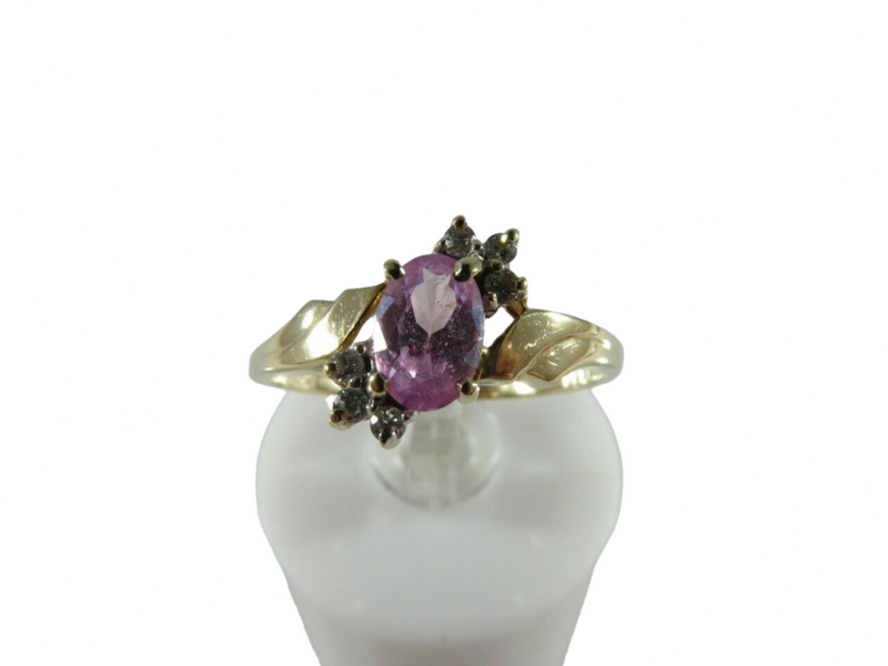10K Yellow Gold Ring Size 5.75 with Lab Created Pink Sapphire and Cubic Zirconia Accents — Jewelry & Watches:Fine Jewelry:Fin