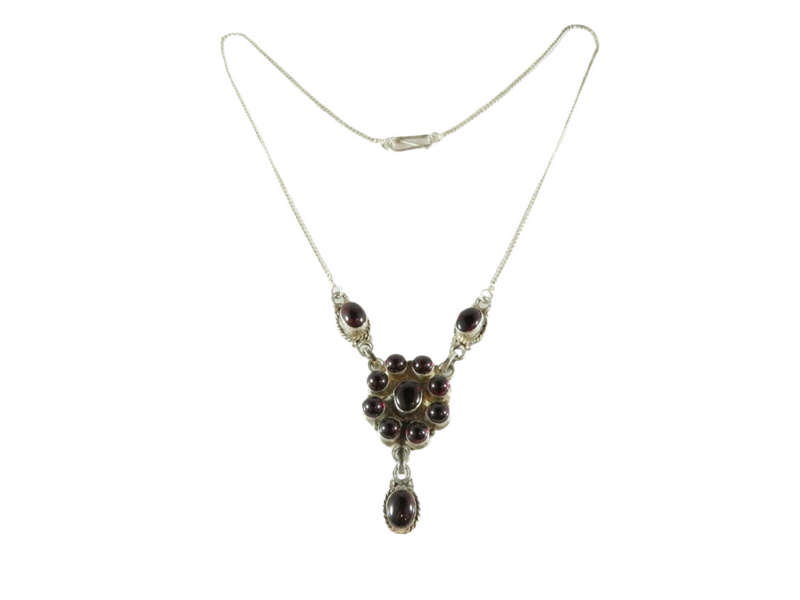 Round & Oval Natural Garnets Necklace Beautiful Artisan Edwardian Inspired 18"