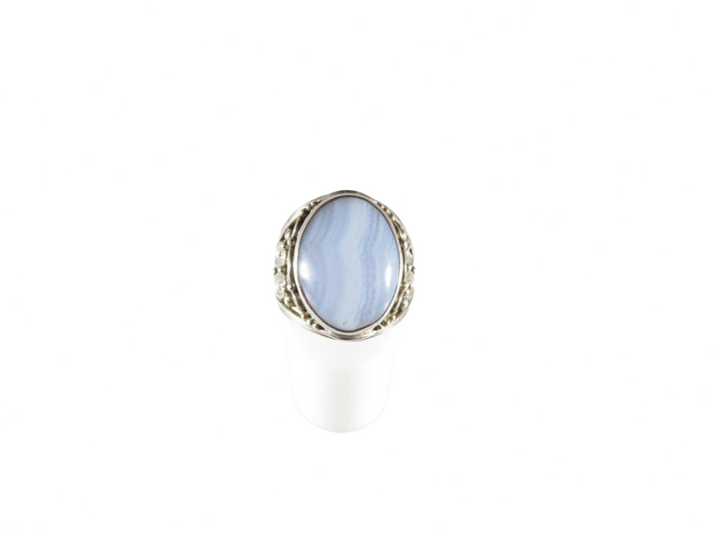 Polished Cabochon Blue Agate Pinky Ring Sterling Silver Sajen Size 10.25 — Jewelry & Watches:Men's Jewelry:Rings • Sterling S
