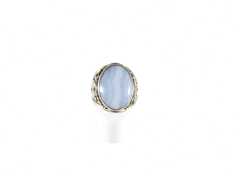 Polished Cabochon Blue Agate Pinky Ring Sterling Silver Sajen Size 10.25
