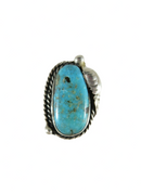 Women's Large Turquoise Sterling Silver Leaf Accented Navajo Biker Ring Size 6