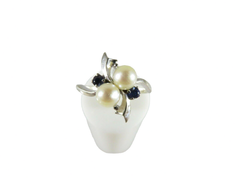 10K White Gold Cultured Pearl & Lab Created Blue Sapphire Kimberly Ring