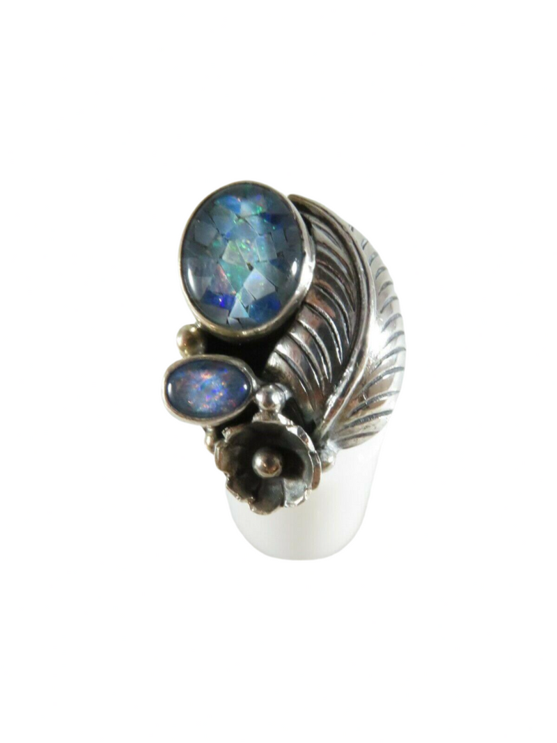 Opal Doublet Sterling Silver Native American Style Statement Ring