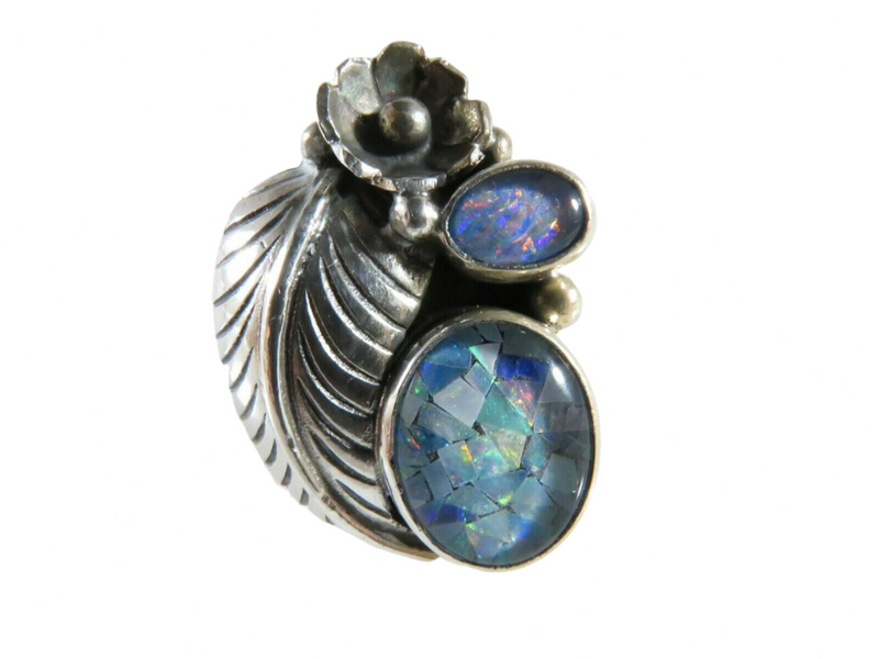 Lovely Opal Doublet Sterling Silver Native American Style Statement Ring Sz 7.25 — Jewelry & Watches:Fine Jewelry:Fine Rings: