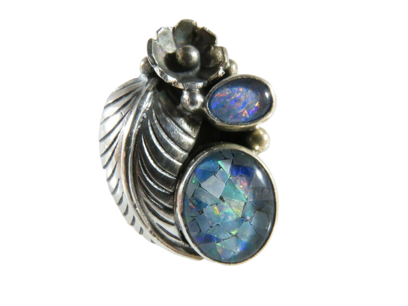 Opal Doublet Sterling Silver Native American Style Statement Ring