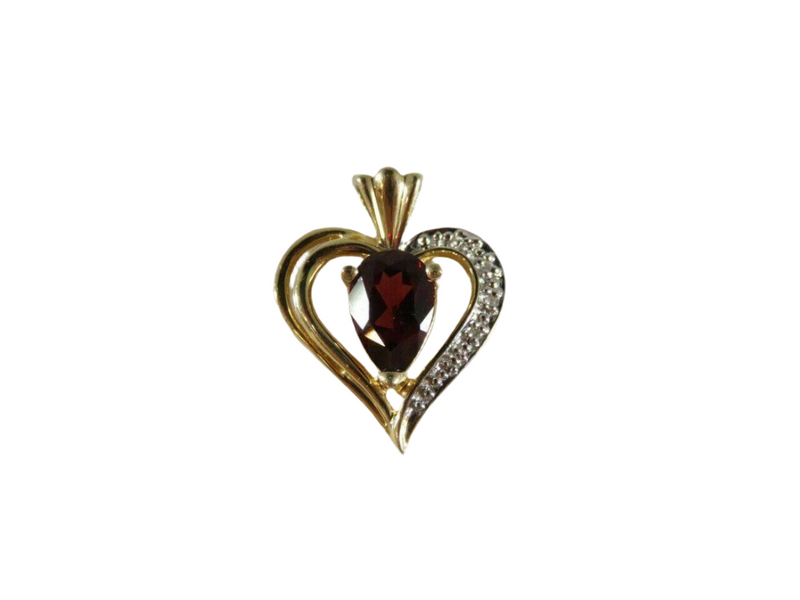 14K Yellow Gold Garnet & Diamond Accent Heart Pendant 2.5g — Jewelry & Watches:Fine Jewelry:Fine Necklaces & Pendants:Gemston