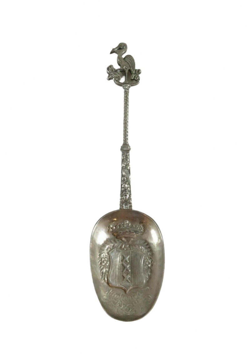 Antique Dutch Silver Decorative Spoon with Bird Finial Amsterdam Coat of Arms