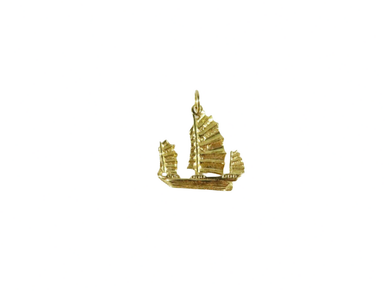 14K Gold Chinese Style Sail Boat Pendant Charm Testing 16K Yellow Gold