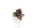 Vintage Mid Century Unique Floral Bouquet 3 Petal Red Stone Ring 9K Size 9 — Jewelry & Watches:Fine Jewelry:Fine Rings:Gemsto