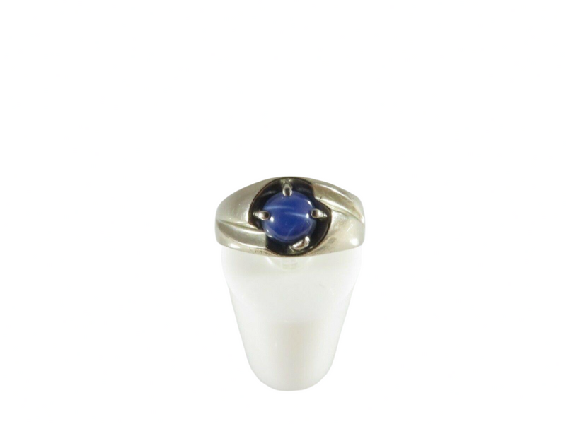 10K White Gold Unisex Round Cabochon Blue Star Sapphire Ring Size 6.75 — Jewelry & Watches:Vintage & Antique Jewelry:Fine:Ret