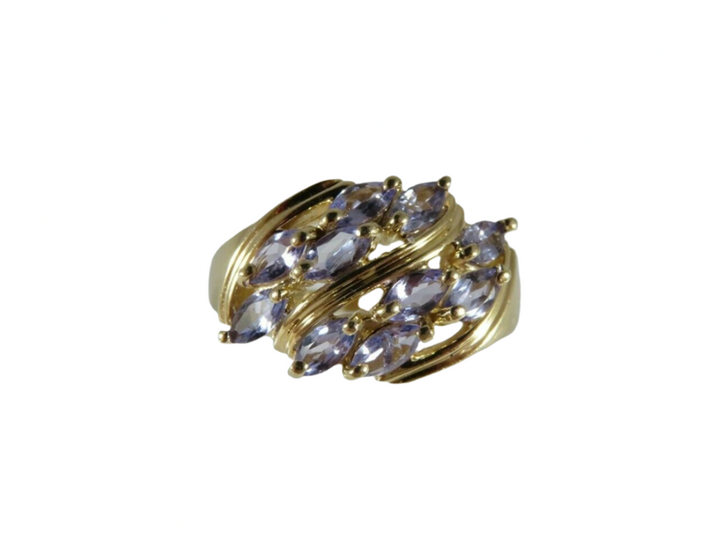 14K Yellow Gold Ring with 10 Marquise Tanzanite Stones Size 7 CID Hallmarked 4.2g — Jewelry & Watches:Fine Jewelry:Fine Rings