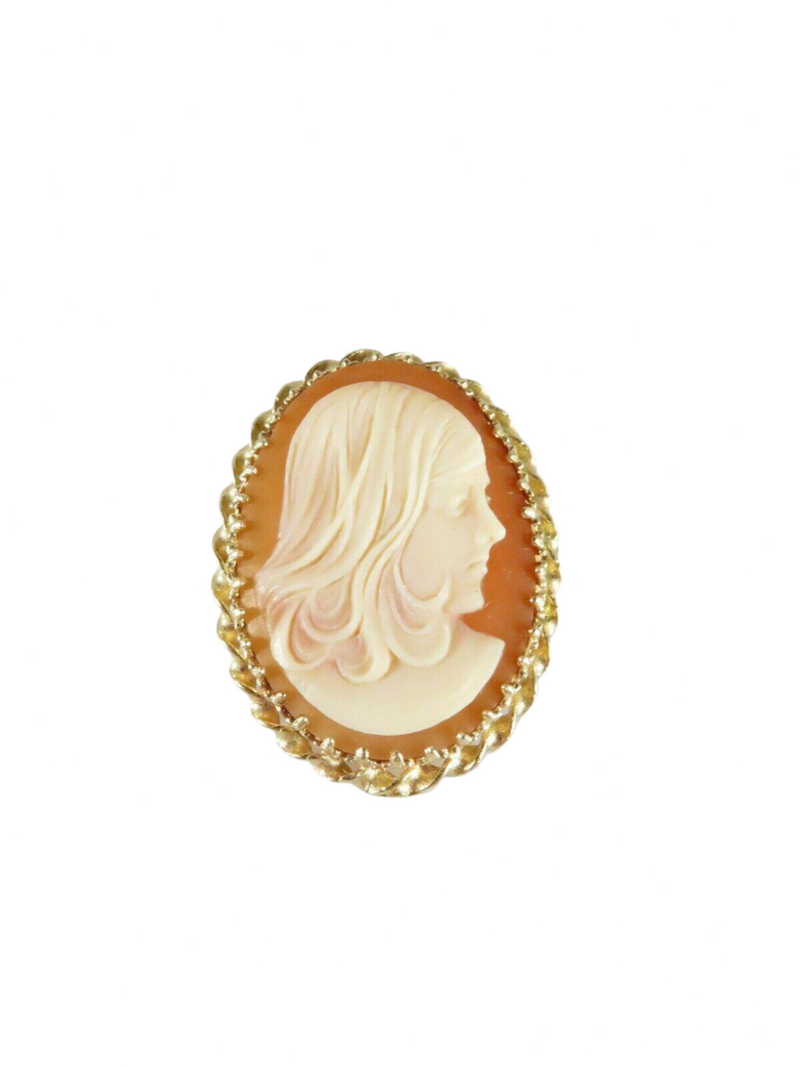 14K Gold Shell Cameo Right-Facing Portrait Brooch Pendant, 7.3 g, Mid-Century — Jewelry & Watches:Vintage & Antique Jewelry:F