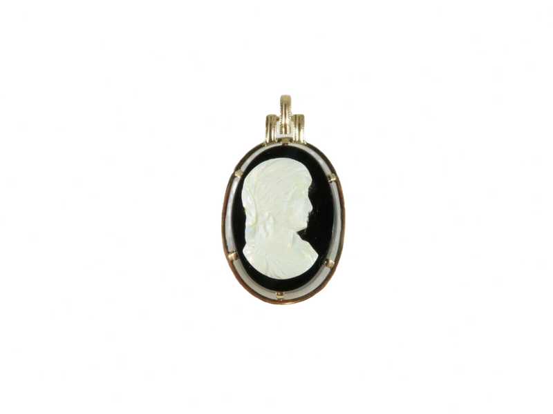14K Yellow Gold Vintage Pendant with Carved Opal Cameo on Black Onyx — Jewelry & Watches:Fine Jewelry:Fine Necklaces & Pendan