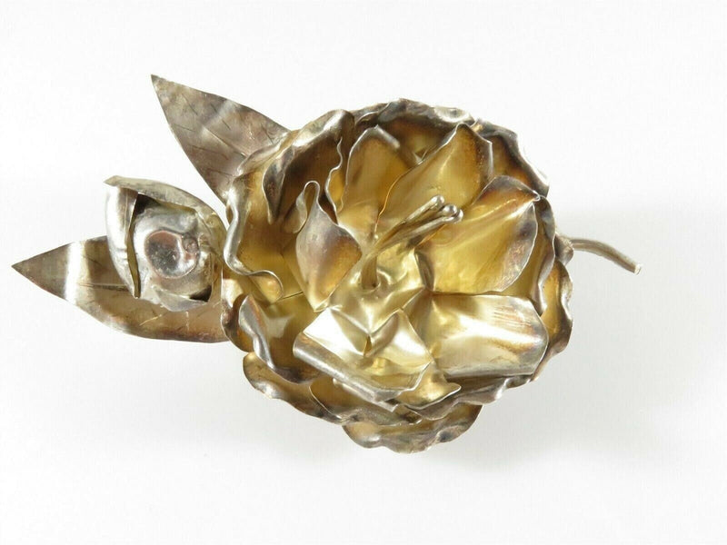Vintage Taxco Mexico .999 Silver Flower Brooch Made of Silver Sheets 4" x 2 1/4" product image for Just Stuff I Sell, clear front view, neutral background, original listing photo, optimized descriptive alt text, centered composition