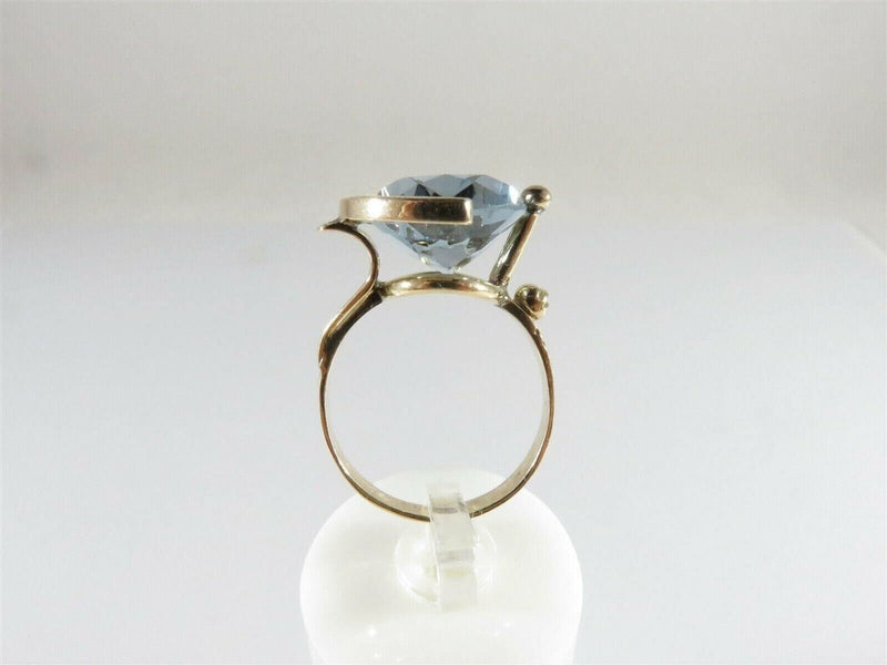 14K Mid Century Celestial Themed Oval Blue Topaz Solitaire Ring Size 6.5 product image for Just Stuff I Sell, clear front view, neutral background, original listing photo, optimized descriptive alt text, centered composition variant 4