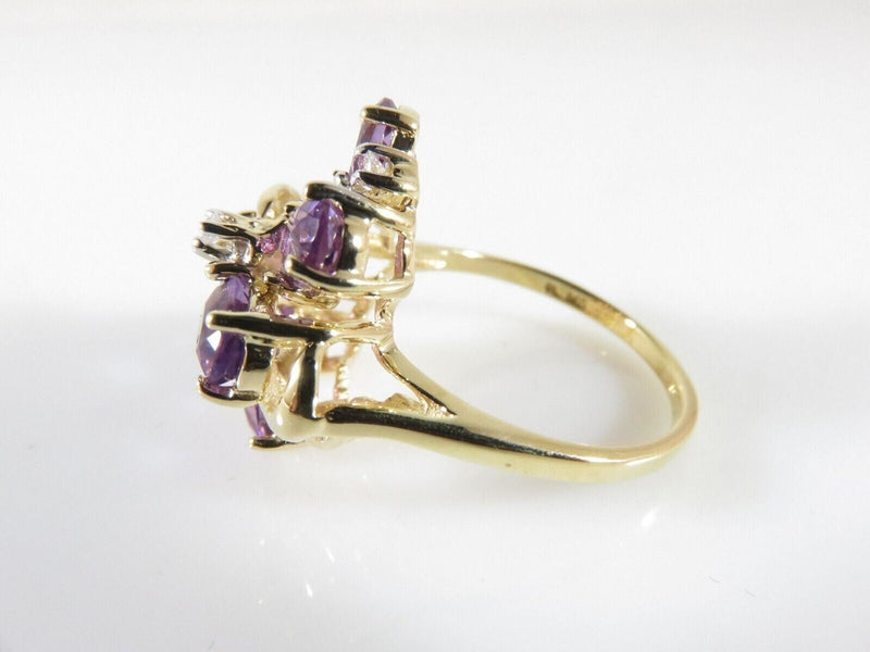 Vintage 14K Gold FL Amethyst Diamond Cluster Ring 7-Stone Split Shank Sz 6.75