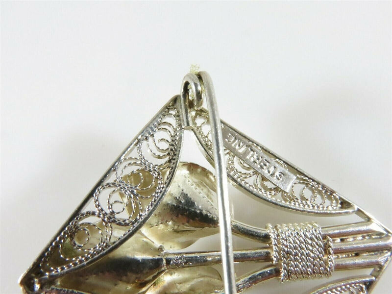 Vintage Diamond Shaped Sterling Silver Pierced Filigree Calla Lily Brooch product image for Just Stuff I Sell, clear front view, neutral background, original listing photo, optimized descriptive alt text, centered composition variant 8