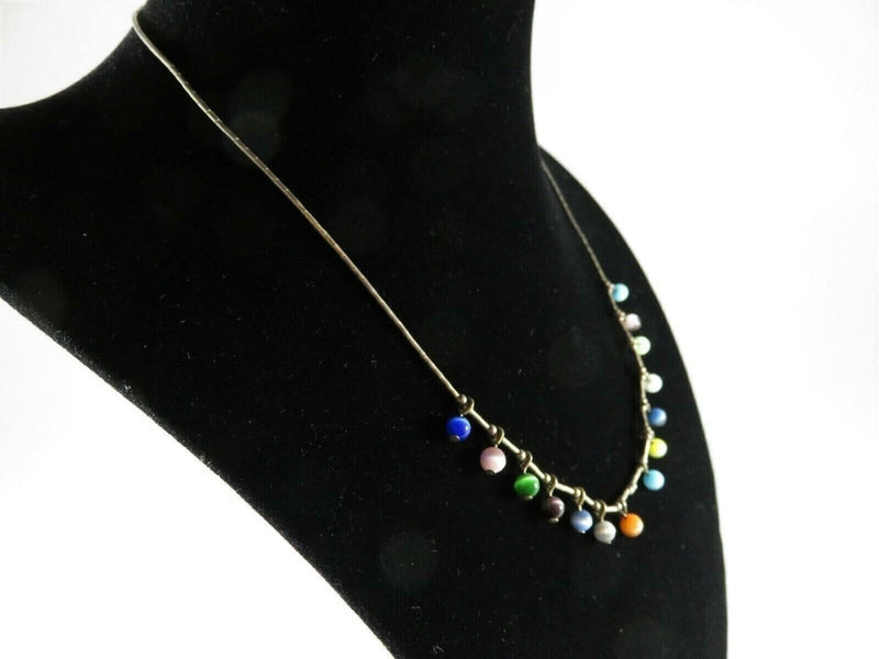 16" TL Sterling Silver Boho Bead & Multicolored Ball Enhancer Necklace product image for Just Stuff I Sell, clear front view, neutral background, original listing photo, optimized descriptive alt text, centered composition variant 4