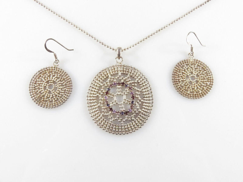 Designer Quality Sterling Silver Ball Necklace & Ball Mesh Pendant and Earring S product image for Just Stuff I Sell, clear front view, neutral background, original listing photo, optimized descriptive alt text, centered composition